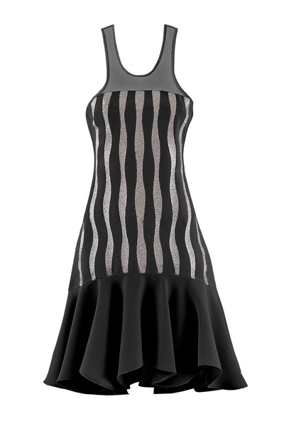 Glitter Baskılı Kısa Krep Elbise - Freak Is The New Black - Siyah Pudra Simli Mini Parti ve Mezuniyet Elbisesi